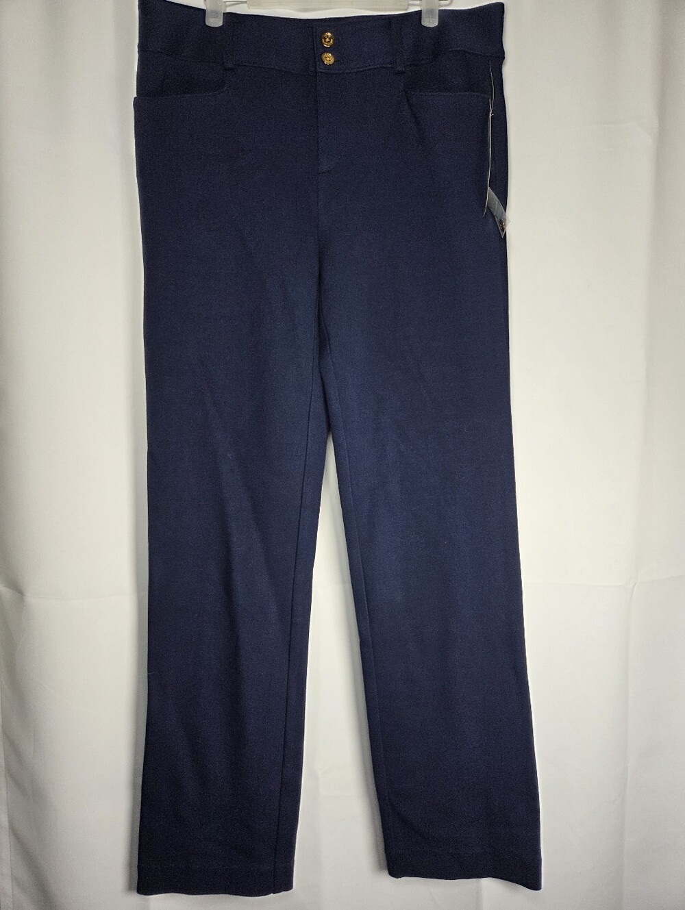 NEW Lauren Ralph Lauren Navy Blue Knit Stretch Straight Pants Women's 10 $129